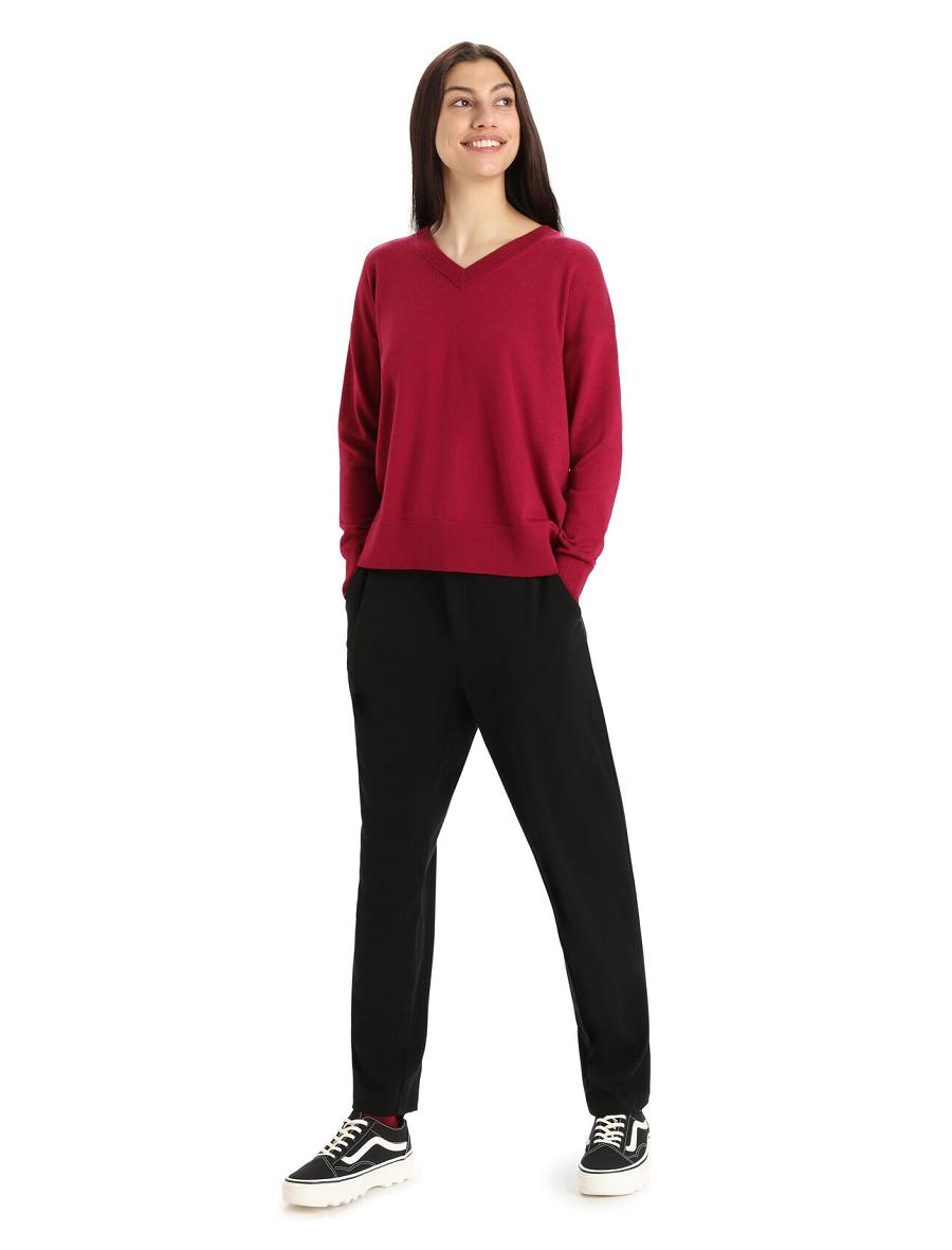 Women's Icebreaker Merino Shearer V Neck Sweaters Cherry | CA 1319VRWD